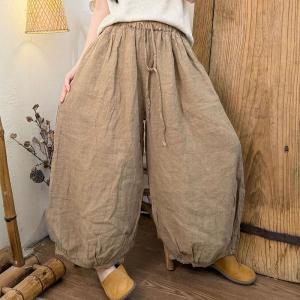 Solid Colors Linen Causal Balloon Pants for Women