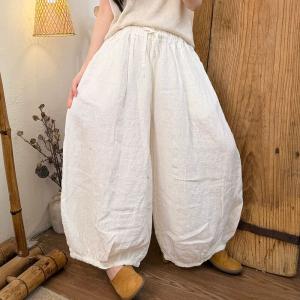 Solid Colors Linen Causal Balloon Pants for Women