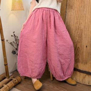 Solid Colors Linen Causal Balloon Pants for Women