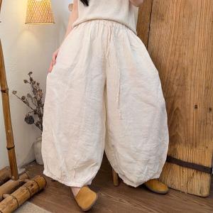 Solid Colors Linen Causal Balloon Pants for Women