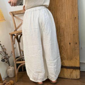 Solid Colors Linen Causal Balloon Pants for Women