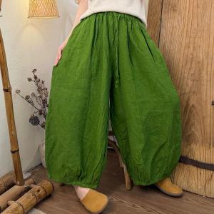 Solid Colors Linen Causal Balloon Pants for Women