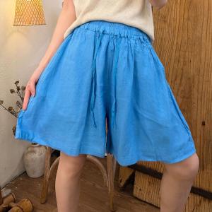 Summer Pop Colored Linen Blend Wide Leg Shorts