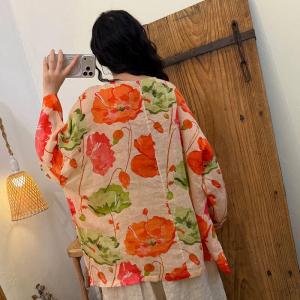 Tropical Patterns Loose Ramie Tunic Blouse