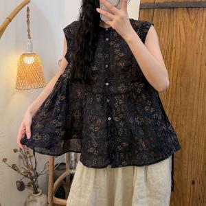 Summer Comfy Ramie Flouncing Floral Vest