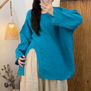 Front Slit Long Sleeves Linen Tunic