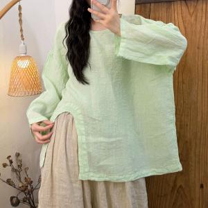 Front Slit Long Sleeves Linen Tunic