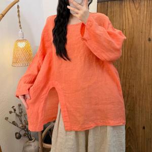Front Slit Long Sleeves Linen Tunic