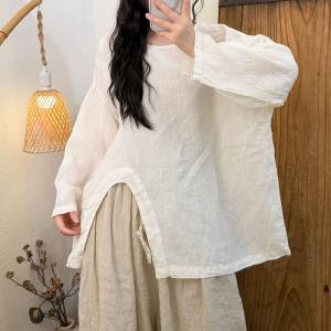 Front Slit Long Sleeves Linen Tunic