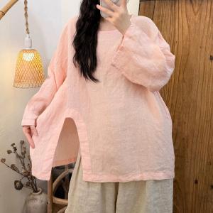 Front Slit Long Sleeves Linen Tunic