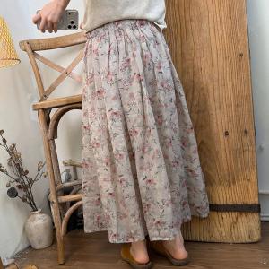 Pink Floral Ramie Beach Maxi Skirt