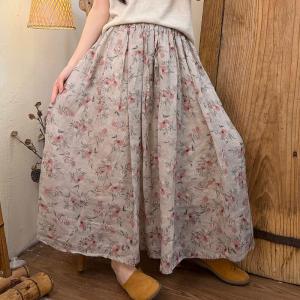 Pink Floral Ramie Beach Maxi Skirt