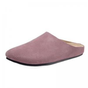 Pastel Colors Suede Leather Wide Toe Slippers