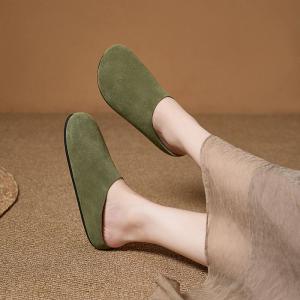 Pastel Colors Suede Leather Wide Toe Slippers