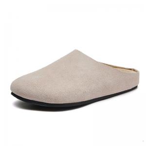 Pastel Colors Suede Leather Wide Toe Slippers