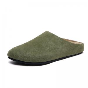 Pastel Colors Suede Leather Wide Toe Slippers