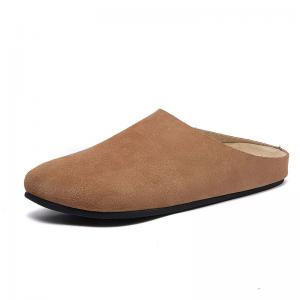 Pastel Colors Suede Leather Wide Toe Slippers