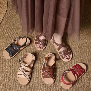 Front Cross Leather Roman Sandals