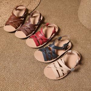 Front Cross Leather Roman Sandals