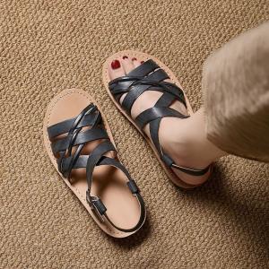 Front Cross Leather Roman Sandals