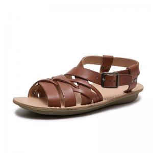 Front Cross Leather Roman Sandals