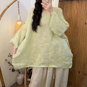 Long Sleeves Ramie Printed Oversized Tunic