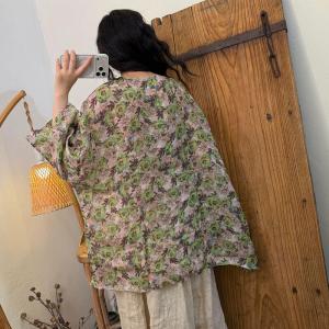Long Sleeves Ramie Printed Oversized Tunic