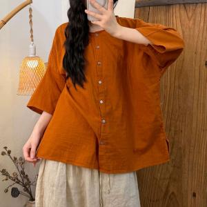 Button Down Loose Cotton Comfy Blouse