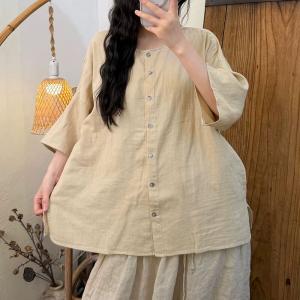 Button Down Loose Cotton Comfy Blouse