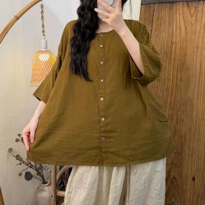 Button Down Loose Cotton Comfy Blouse