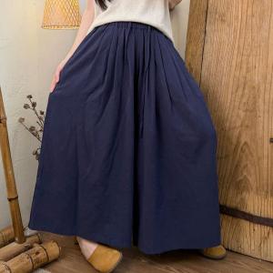 Summer Cotton Linen Plain Wide Leg Pants
