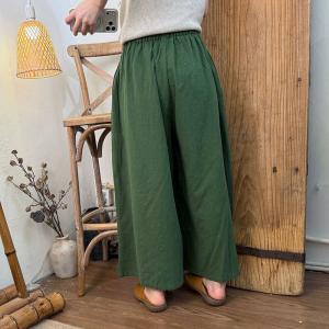 Summer Cotton Linen Plain Wide Leg Pants