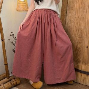 Summer Cotton Linen Plain Wide Leg Pants
