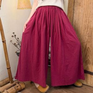 Summer Cotton Linen Plain Wide Leg Pants