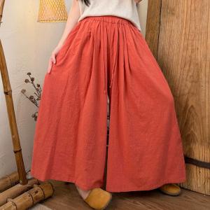 Summer Cotton Linen Plain Wide Leg Pants