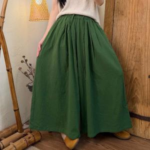 Summer Cotton Linen Plain Wide Leg Pants