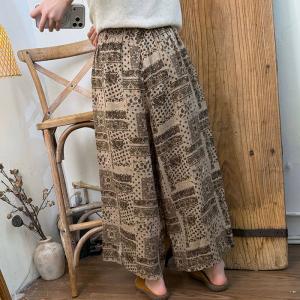 Coffee Patterned Summer Linen Pants
