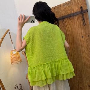 Pop Colors Summer Linen Ruffled Blouse