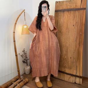 V-Neck Tencel Ramie Comfy Cocoon Dress