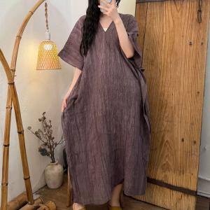 V-Neck Tencel Ramie Comfy Cocoon Dress
