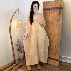 V-Neck Tencel Ramie Comfy Cocoon Dress