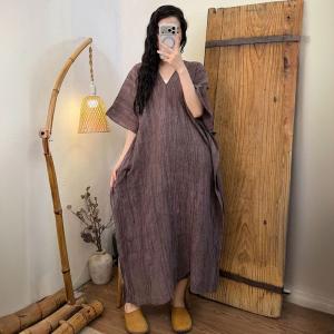 V-Neck Tencel Ramie Comfy Cocoon Dress