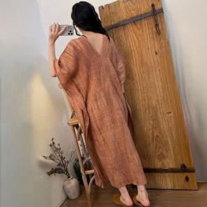 V-Neck Tencel Ramie Comfy Cocoon Dress