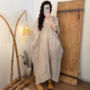 V-Neck Tencel Ramie Comfy Cocoon Dress