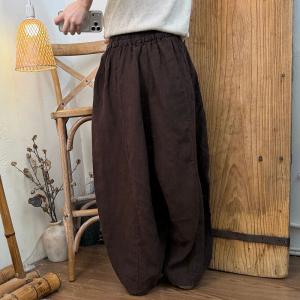 Empire Waist Wide Leg Linen Floor Pants
