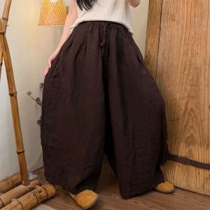 Empire Waist Wide Leg Linen Floor Pants