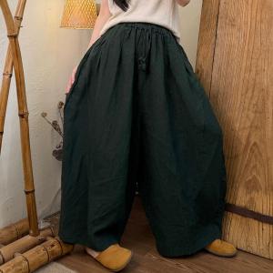 Empire Waist Wide Leg Linen Floor Pants
