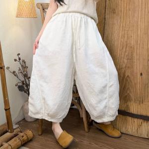Pastel Tones Linen Loose Ankle Pants