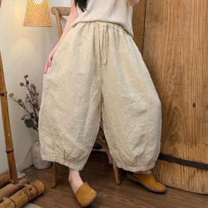 Pastel Tones Linen Loose Ankle Pants