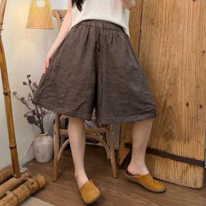 Summer Ramie Embroidery Shorts